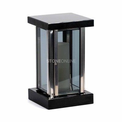 Elegante Grablampe MIRROW SQUARE SILVER – silbernes Grablicht aus Granit.