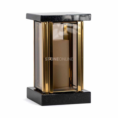 Grablaterne Granit mit goldenem Aluminiumgehäuse – schöne Deko für Grab und Denkmal.