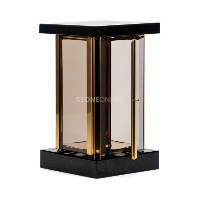 Elegante Grablampe MIRROW SQUARE GOLD – goldenes Grablicht aus Granit.