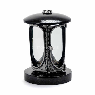 Grablampe mit silbernem Korpus und Rosette StoneOnline – solide Granitlampe.