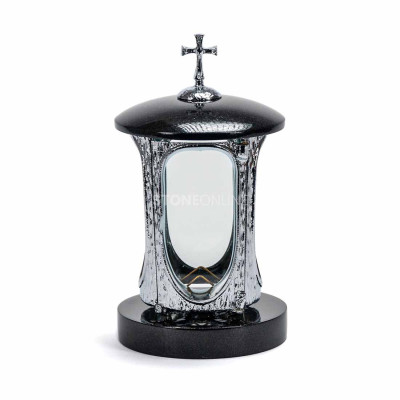 Grablaterne Granit mit INOX-Gehäuse und Kreuz StoneOnline – elegante Friedhofsdeko.