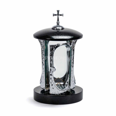 Granit-Grablampe INOX mit Kreuz StoneOnline – solide Lampe und Licht fürs Grab.