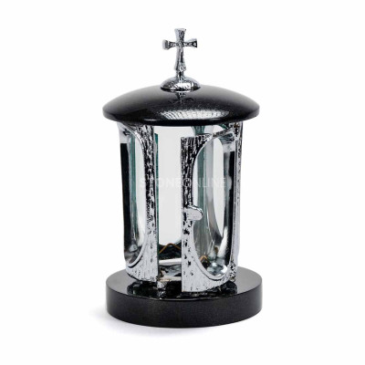 Grablaterne für den Friedhof INOX mit Kreuz StoneOnline – elegante Lampe fürs Grabmal.
