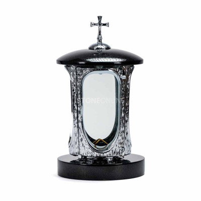 Granit-Grablaterne INOX mit Kreuz StoneOnline – solide Lampe für den Friedhof.
