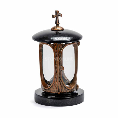 Grablaterne mit Kupferkorpus und Kreuz StoneOnline – langlebige Granitlampe.