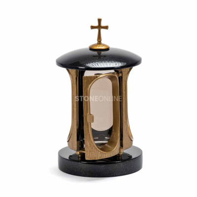 Grablaterne mit goldenem Kreuz StoneOnline – elegante Zierde für den Friedhof.