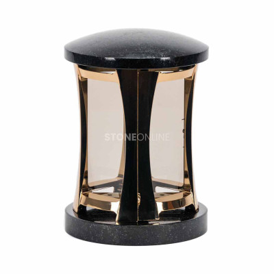 Grablaterne in Gold für den Friedhof – elegante Laterne aus Granit und Glas.