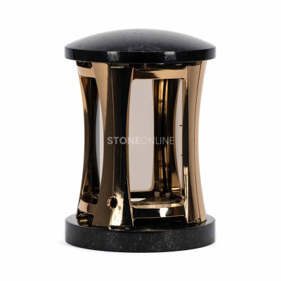 Elegante goldene Grablaterne aus Stein – Modell LMIRROWROUNDGOLD StoneOnline.