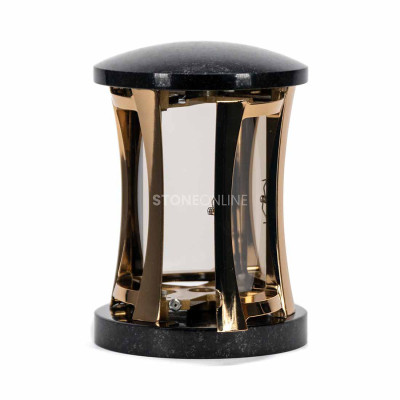 Goldene Granitlaterne fürs Grab – Modell mit Platz für Einsatz bis 12 cm Höhe.