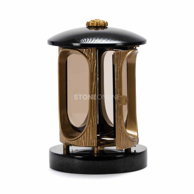 Set Grablaterne LALUMROSETTEGOLD + quadratische Basis PSQUARE aus Granit für den Friedhof – StoneOnline