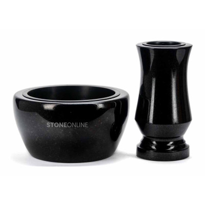 Set für den Friedhof Vase WTRENDY15 mit Schale DROP 30 cm – großes Granit-Set. StoneOnline