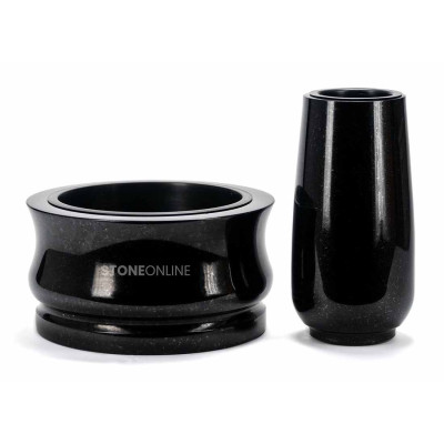 Schönes, beständiges Set fürs Grab: Vase WBASIC15 mit Schale STANDARD 25 cm – Granitset für den Friedhof.