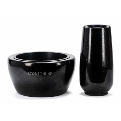 Edles Granit-Set WBASIC15 + Schale DROP 30 cm – elegante Grabdekoration StoneOnline.