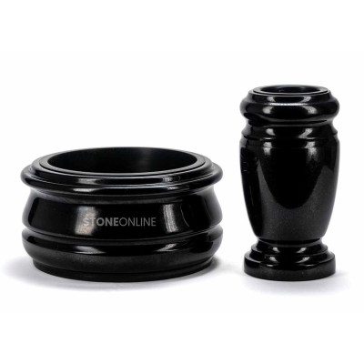 Schönes, sehr elegantes Granit-Set WELEGANT15 + Schale ELEGANT 30 cm – Zierde für das Grab StoneOnline.