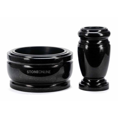 Edles Granit-Set WELEGANT15 + Schale DELUX 25 cm – elegante Grabdekoration StoneOnline.