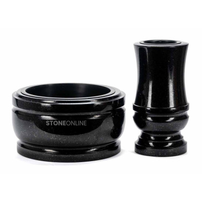 Elegantes Granitset WDELUX15 + Schale DELUX 25 cm – stilvolle, langlebige Grabdeko StoneOnline.