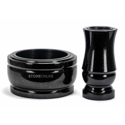 Elegantes Granitset WMODERN15 + Schale DELUX 25 cm – stilvolle Grabdeko auf dem Friedhof StoneOnline.