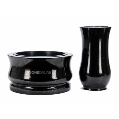 Elegantes Granitset WCLASSIC15 + Schale STANDARD 25 cm – klassische Grab- und Gedenkdeko StoneOnline.