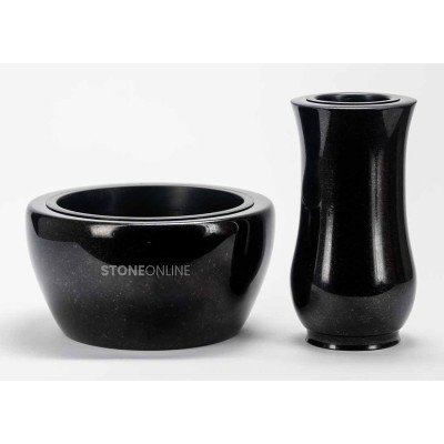 Elegantes Granitset WCLASSIC15 + Schale DROP 25 cm – schöne, subtile Grabdeko auf dem Friedhof StoneOnline.
