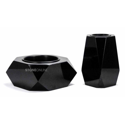 Granit-Set Friedhof WDIAMOND15 + Schale DIAMOND 25 cm – elegante Grabdekoration StoneOnline.