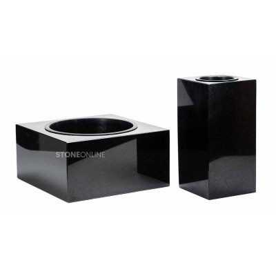 Granit-Set Friedhof WCUBE15 + Schale CUBE 25 cm – elegante Vase und Grabschale StoneOnline.