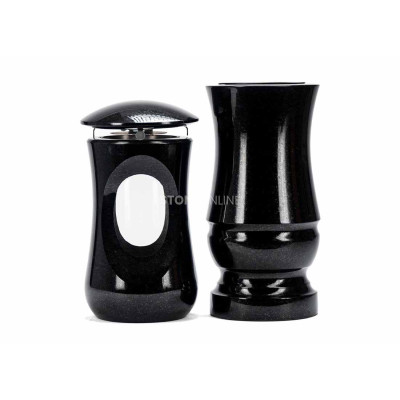 Edles Granit-Set LTIMELESS15 + WMODERN15 – elegante Laterne und moderne Blumenvase StoneOnline.