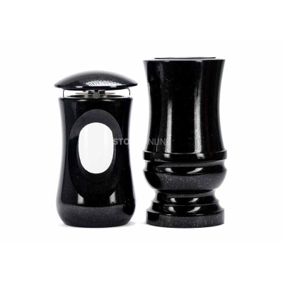 Exklusives Granitset LTIMELESS15 + WDELUX15 – repräsentative Laterne und elegante Vase von StoneOnline.