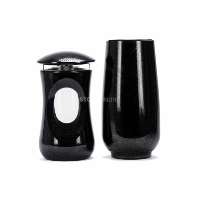 Edles Granit-Set LTIMELESS15 + WBASIC15 – elegante Laterne und hohe Blumenvase StoneOnline.