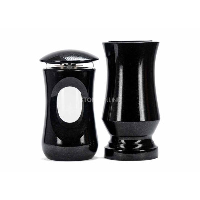 Edles Granit-Set LTIMELESS15 + WTRENDY15 – elegante Laterne und schlanke Friedhofsvase StoneOnline.