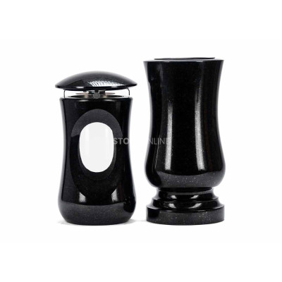 Edles Granit-Set LTIMELESS15 + WSTANDARD15 – elegante Laterne und klassische Friedhofsvase StoneOnline.
