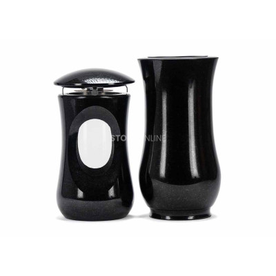 Granit-Set Friedhof LTIMELESS15 + WCLASSIC15 – elegante Grablaterne und klassische Blumenvase StoneOnline.