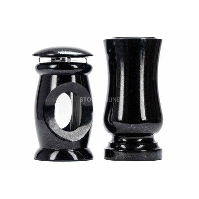 Zier-Set aus Granit fürs Grab – elegante Grablaterne mit zeitloser Blumen­vase StoneOnline.