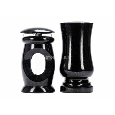 Edles Granit-Set LBEAUTIFUL15 + WSTANDARD15 – Zierlaterne und klassische Friedhofsvase StoneOnline.