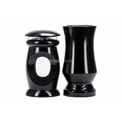 Edles Granit-Set LBEAUTIFUL15 + WTRENDY15 – Zierlaterne und schlanke Friedhofsvase StoneOnline.