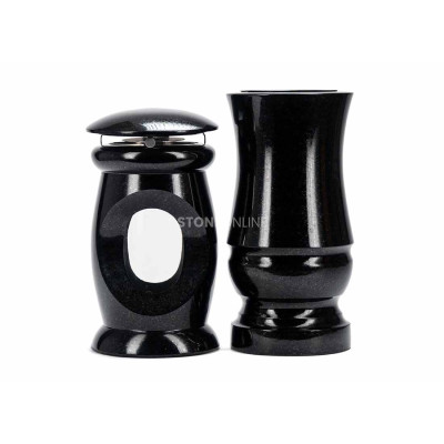Edles Granit-Set LBEAUTIFUL15 + WMODERN15 – Zierlaterne und moderne Friedhofsvase StoneOnline.