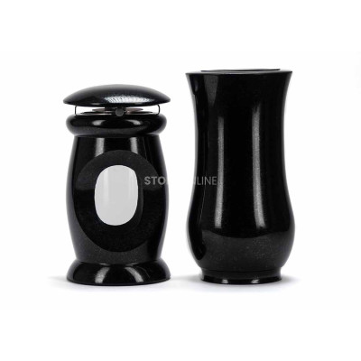 Edles Granit-Set LBEAUTIFUL15 + WCLASSIC15 – Zierlaterne und klassische Friedhofsvase StoneOnline.