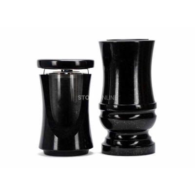 Exklusives Granitset LUNIQUE15 + WDELUX15 – elegante Laterne und repräsentative Vase von StoneOnline.
