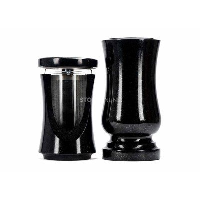 Edles Granit-Set LUNIQUE15 + WSTANDARD15 – dekorative Laterne und klassische Friedhofsvase StoneOnline.