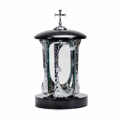 Robustes Grab-Set – glänzende Grablaterne INOX und stilvolle Vase WTRENDY15 für Blumen.