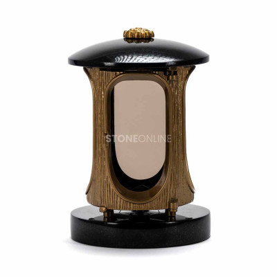 Dauerhaftes Set mit Grabaccessoires – Naturgranit, goldenes Aluminium und klassische, solide Vase.
