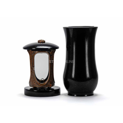 Edles Granit-Set LALUMROSETTECOPPER + WCLASSIC15 – Laterne mit Kupferrosette und klassische Vase StoneOnline.
