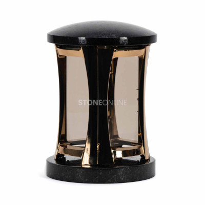 Stilvolle Grabdekoration – Laterne mit spiegelnd goldenem Korpus und schlichte Vase WMODERN15.