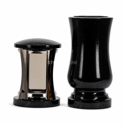 Set für den Friedhof MIRROW ROUND SILVER + WSTANDARD15 – silberne Grablaterne für Grablicht und klassische Vase.