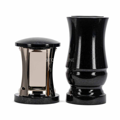 Modernes Set für den Friedhof – silberne MIRROW ROUND SILVER und Blumenvase WMODERN15.