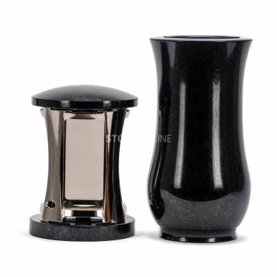 Set für den Friedhof – silberne Laterne MIRROW ROUND SILVER und Vase WCLASSIC15 für Blumen.