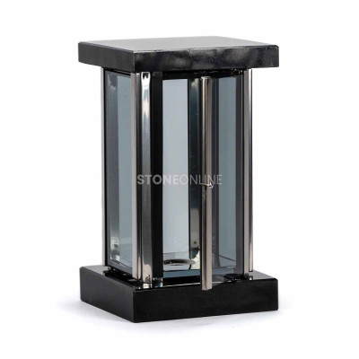 Für den Friedhof – Laterne MIRROW SQUARE SILVER 22 und robuste Vase WCUBE15 StoneOnline.