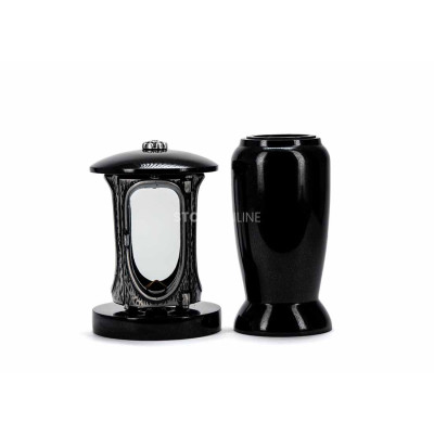 Silberne LALUMROSETTESILVER Laterne und Vase WELEGANT12 – modernes Granit-Set für den Friedhof.