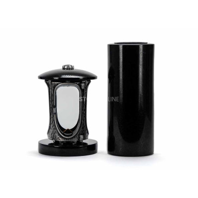 Silberne LALUMROSETTESILVER Laterne und schlanke WTUBA12 Vase – stilvolles Granit-Set für den Friedhof.