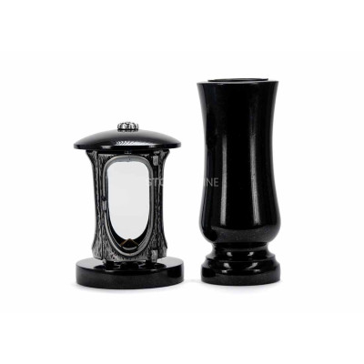 Silberne LALUMROSETTESILVER Laterne und Vase WSTANDARD12 – klassisches Granit-Set für den Friedhof.