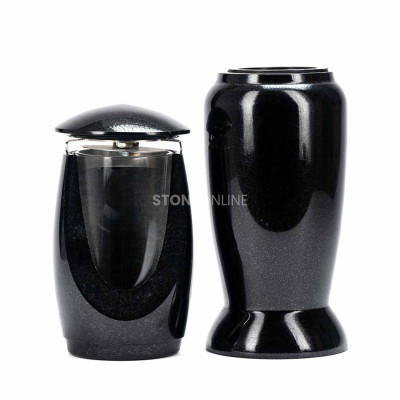 Grablaterne LWONDERFUL12MID und Vase WELEGANT12 – elegantes Granitset für den Friedhof.